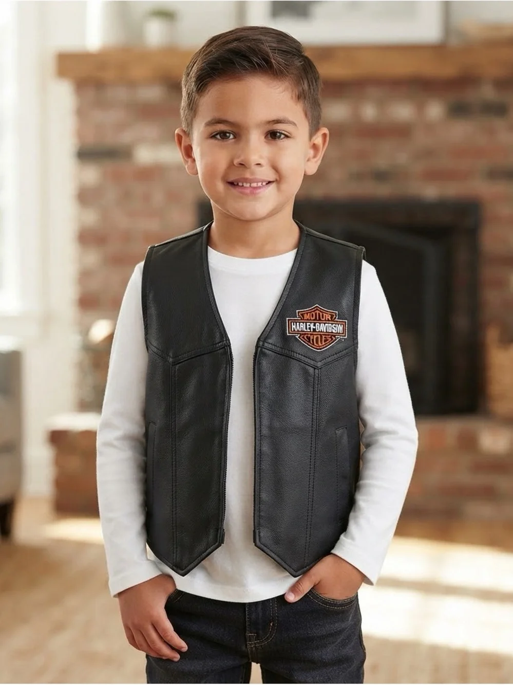 Harley Davidson Kids Black 6/7 Vest embroidered motorcycle Logo Patch Halloween